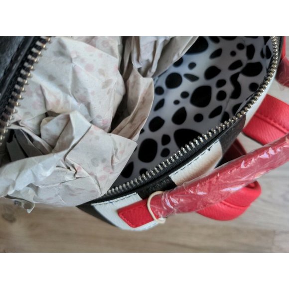 Loungefly Disney 101 Dalmatians Dog Striped Mini Backpack Black White Red - Picture 6 of 11